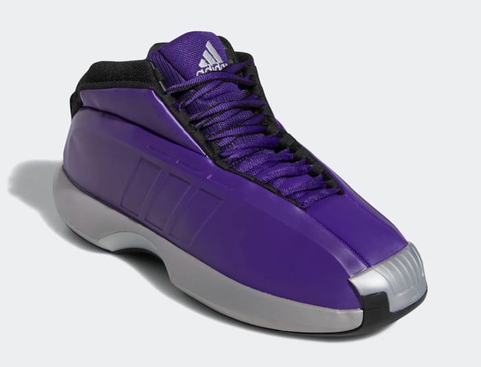 View of purple Adidas Crazy 1 shoe.